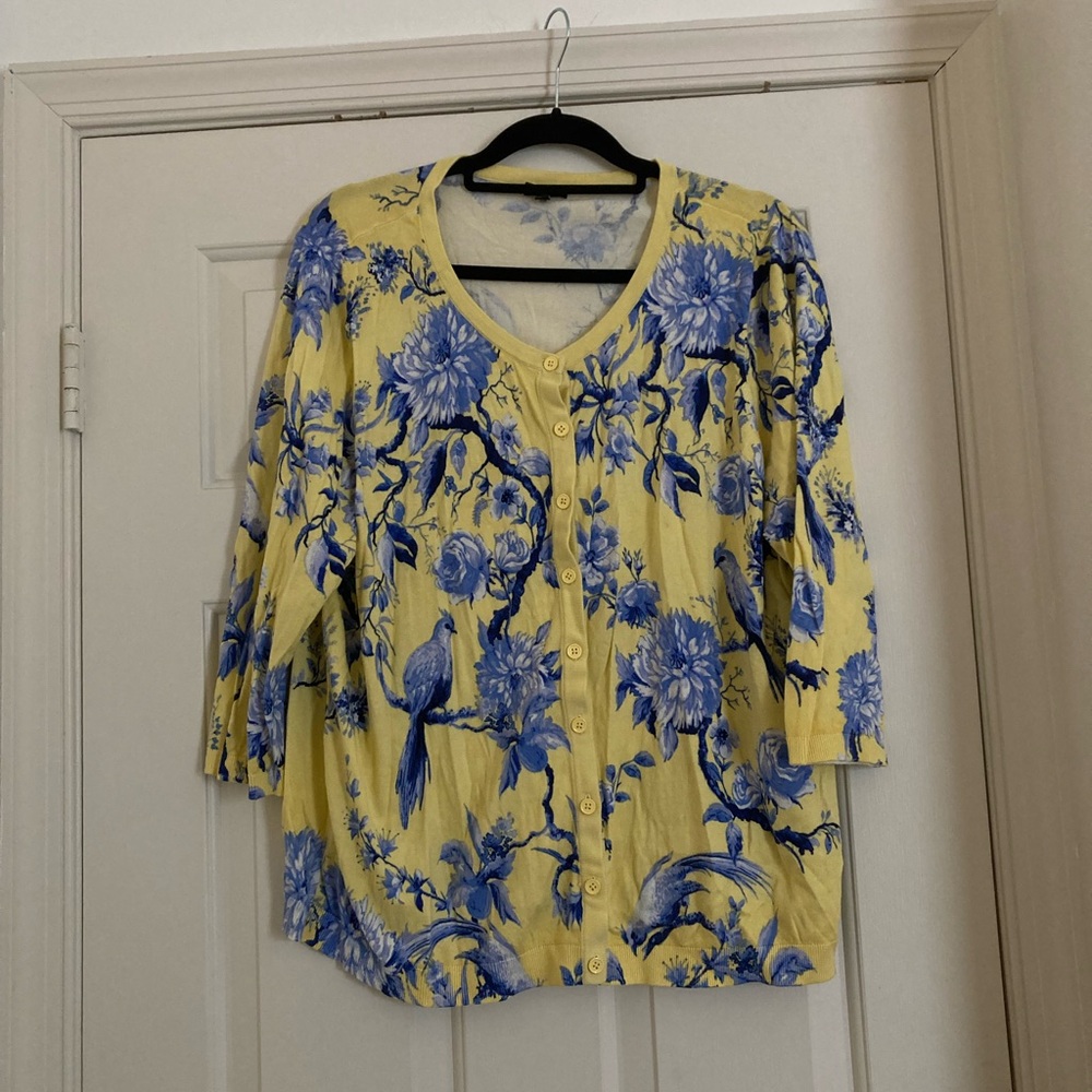 Talbots Floral Yellow and Blue Cardigan